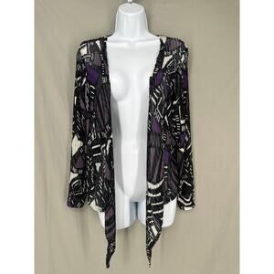 Chicos Jacket Womens Medium Purple Sheer Black Lightweight Stretch Boho Drape